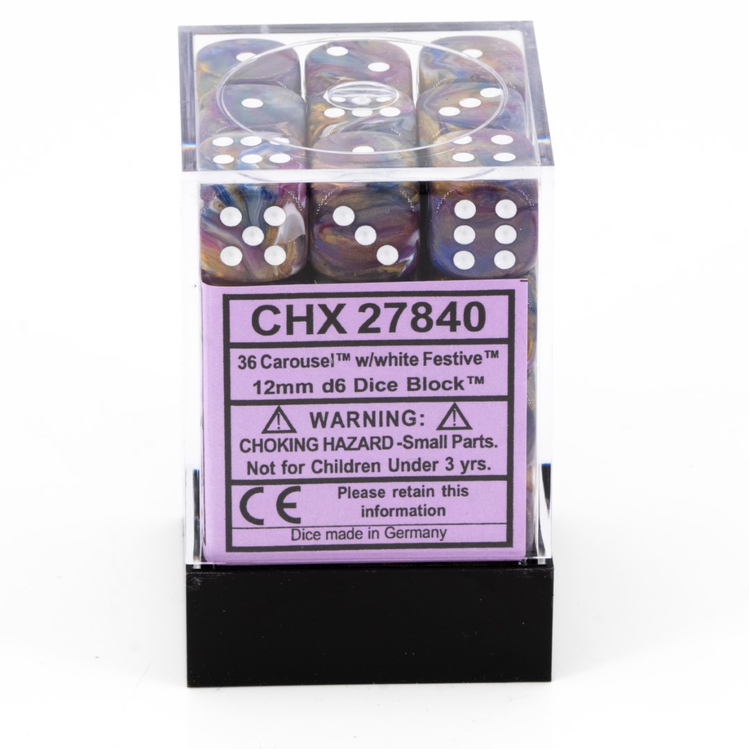 Festive® Carousel / weiß 12mm W6 Würfel Set (36 Würfel)
