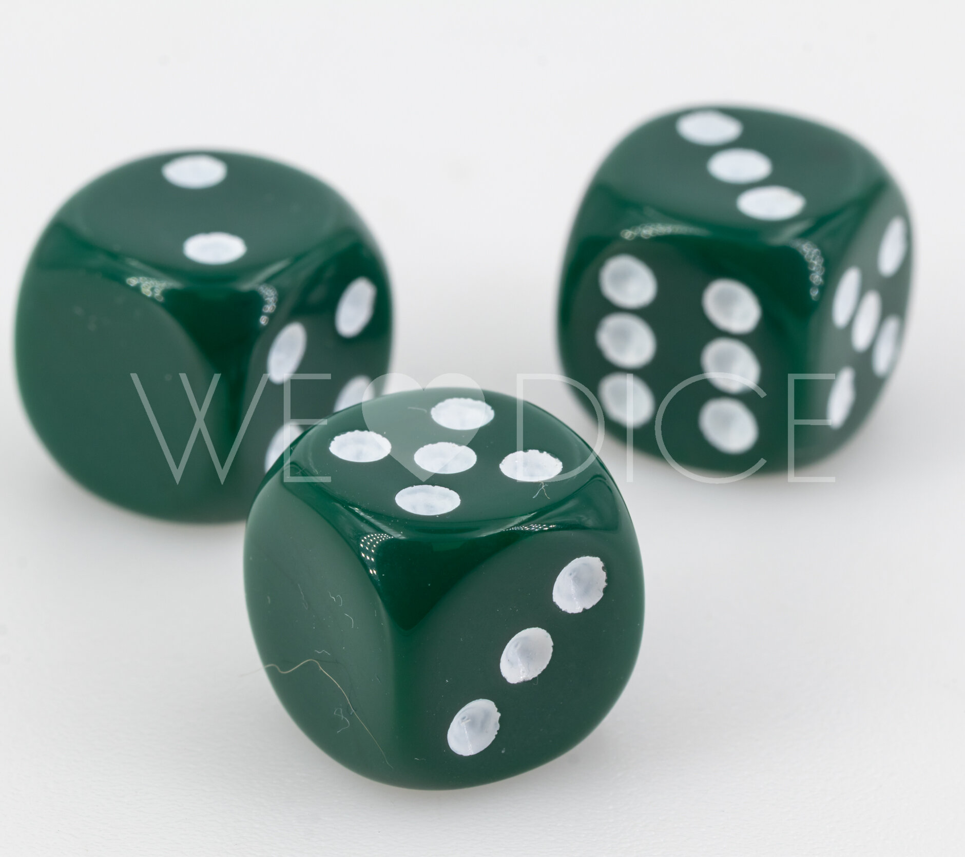 16mm Würfel in dunkelgrün / weiß Satt ohne "1"