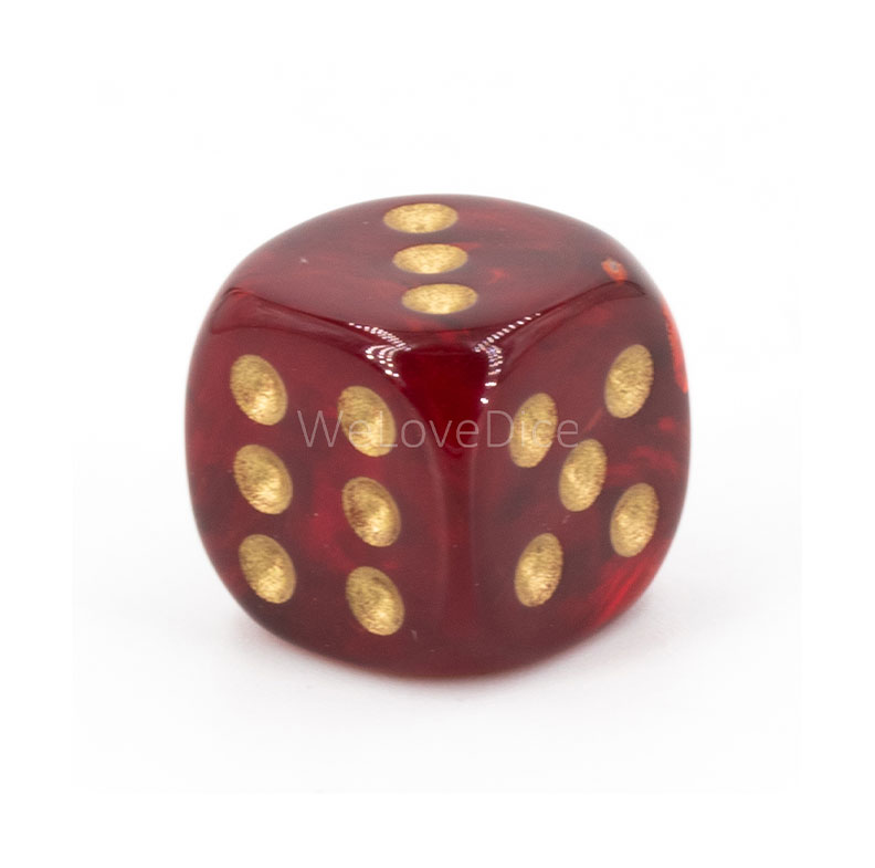 16mm Würfel in blutrot /  gold Marmor