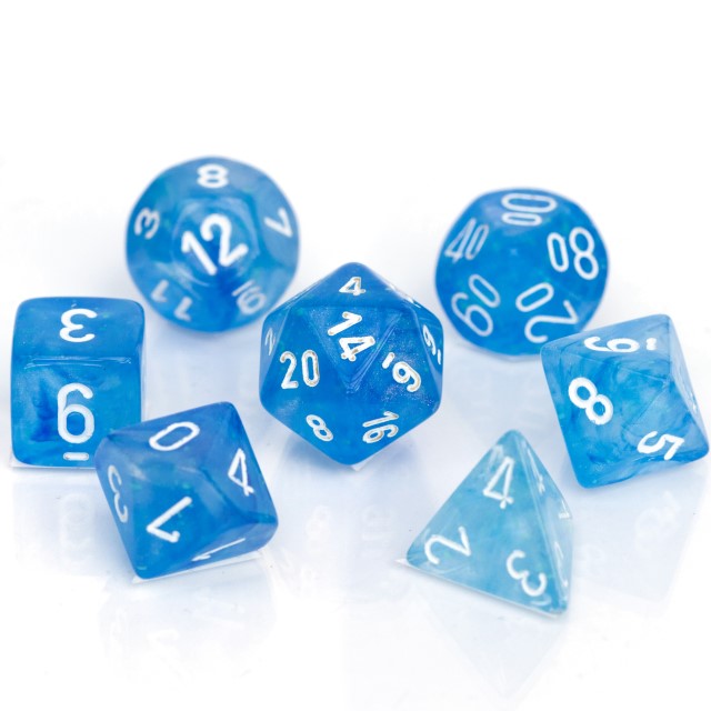 Borealis® Polyhedral Himmelblau / Weiß 7-Würfel Set