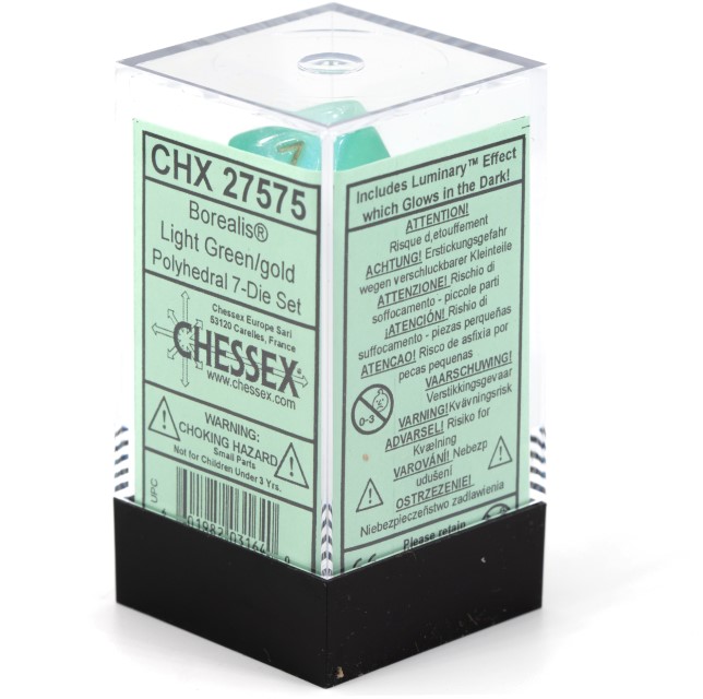 Borealis® Polyhedral hellgrün / gold 7-Würfel Set