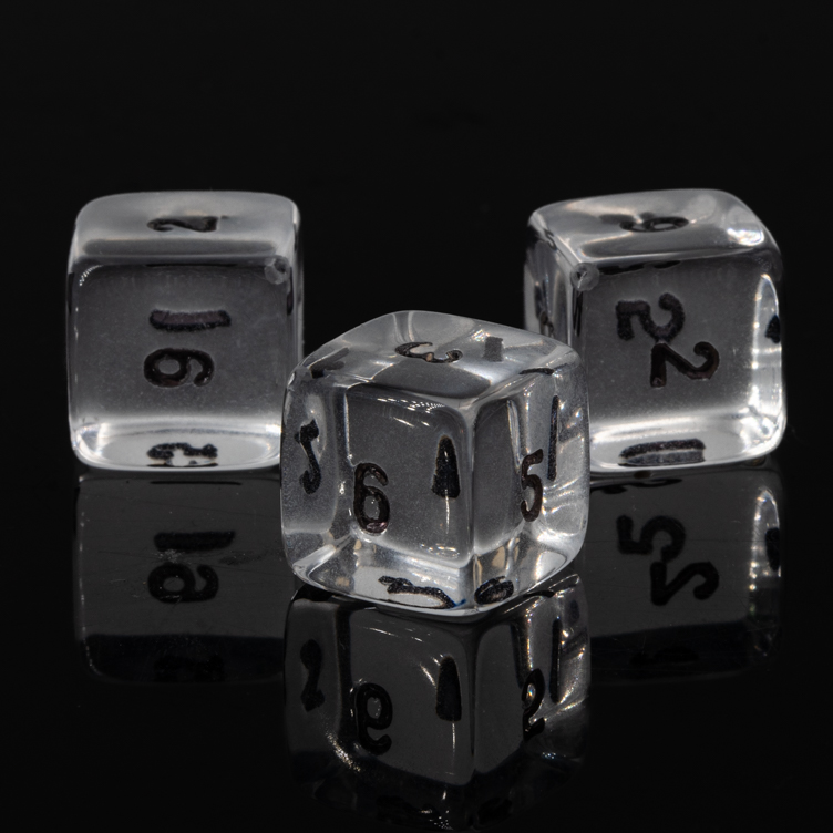W6 Würfel in glasklar transparent / schwarz Transparent