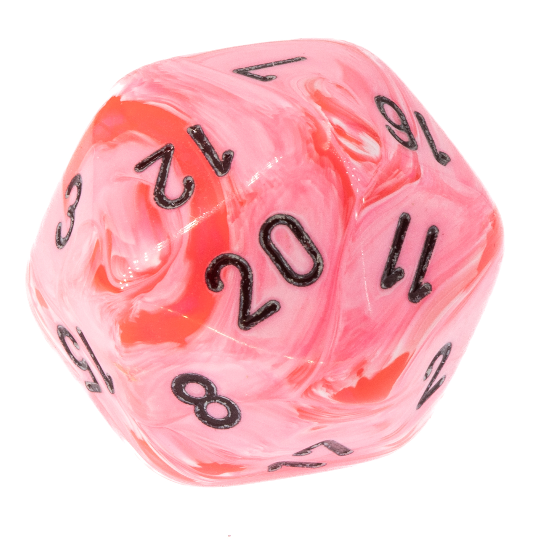 W20 Würfel in ice cream pink / schwarz Marmor
