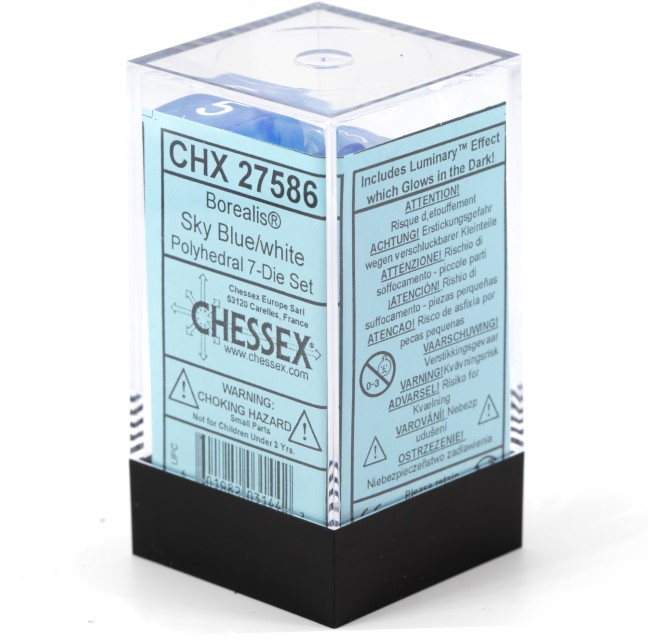 Borealis® Polyhedral Himmelblau / Weiß 7-Würfel Set
