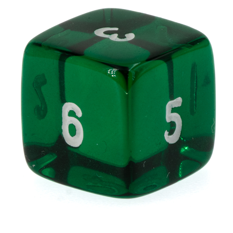 W6 Würfel in dunkelgrün transparent / weiß Transparent