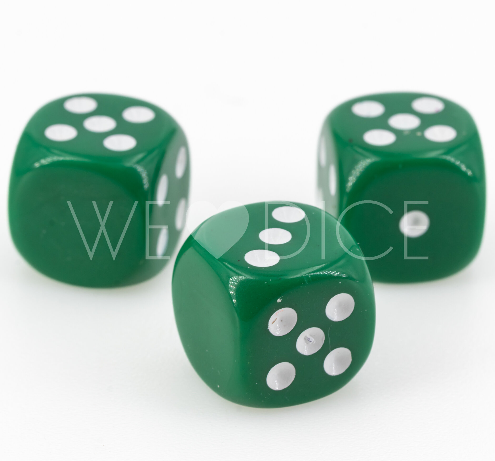 16mm Würfel in dunkelgrün / weiß Satt ohne "6"