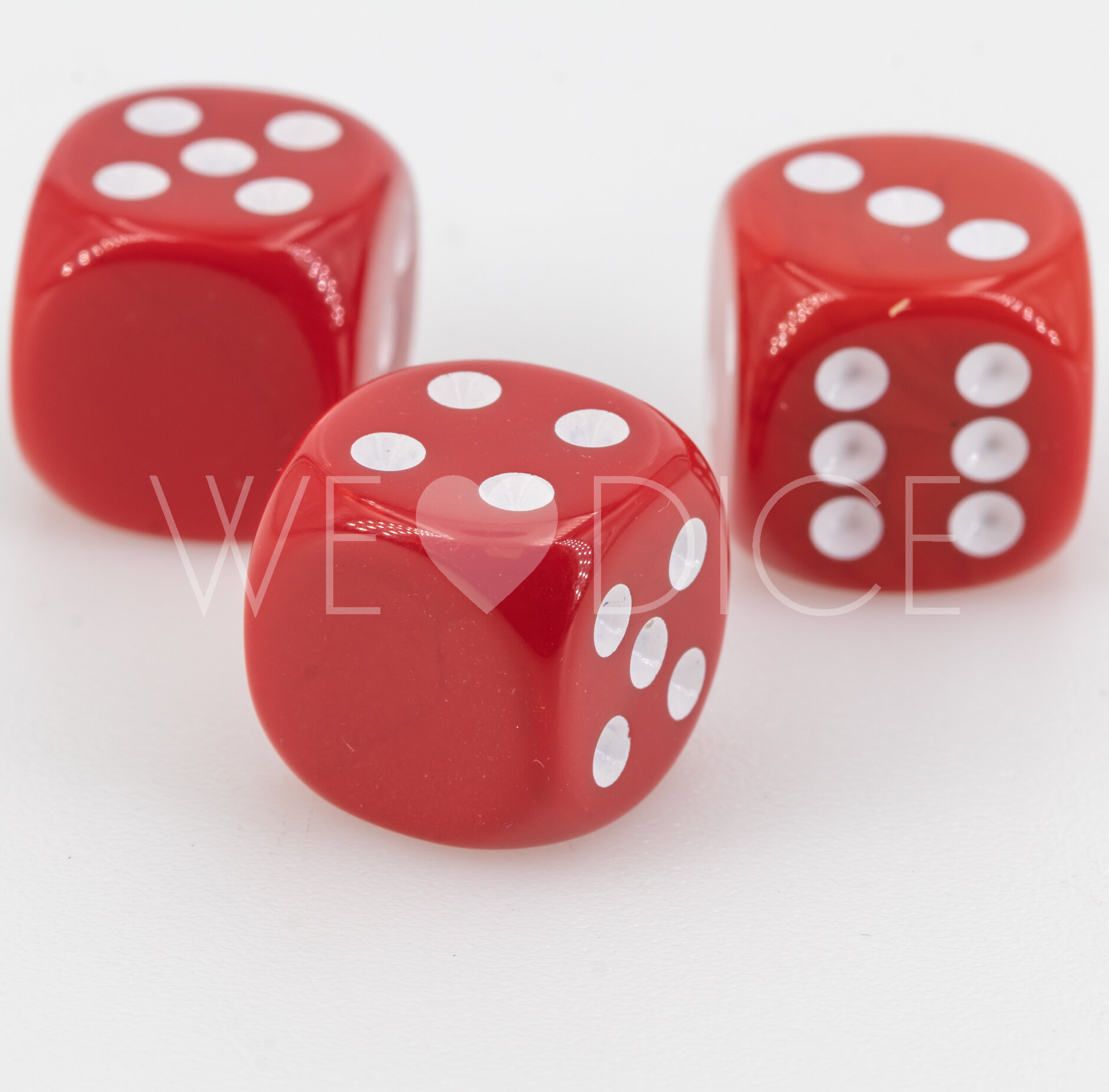 16mm Würfel in rot / weiß Satt ohne "1"