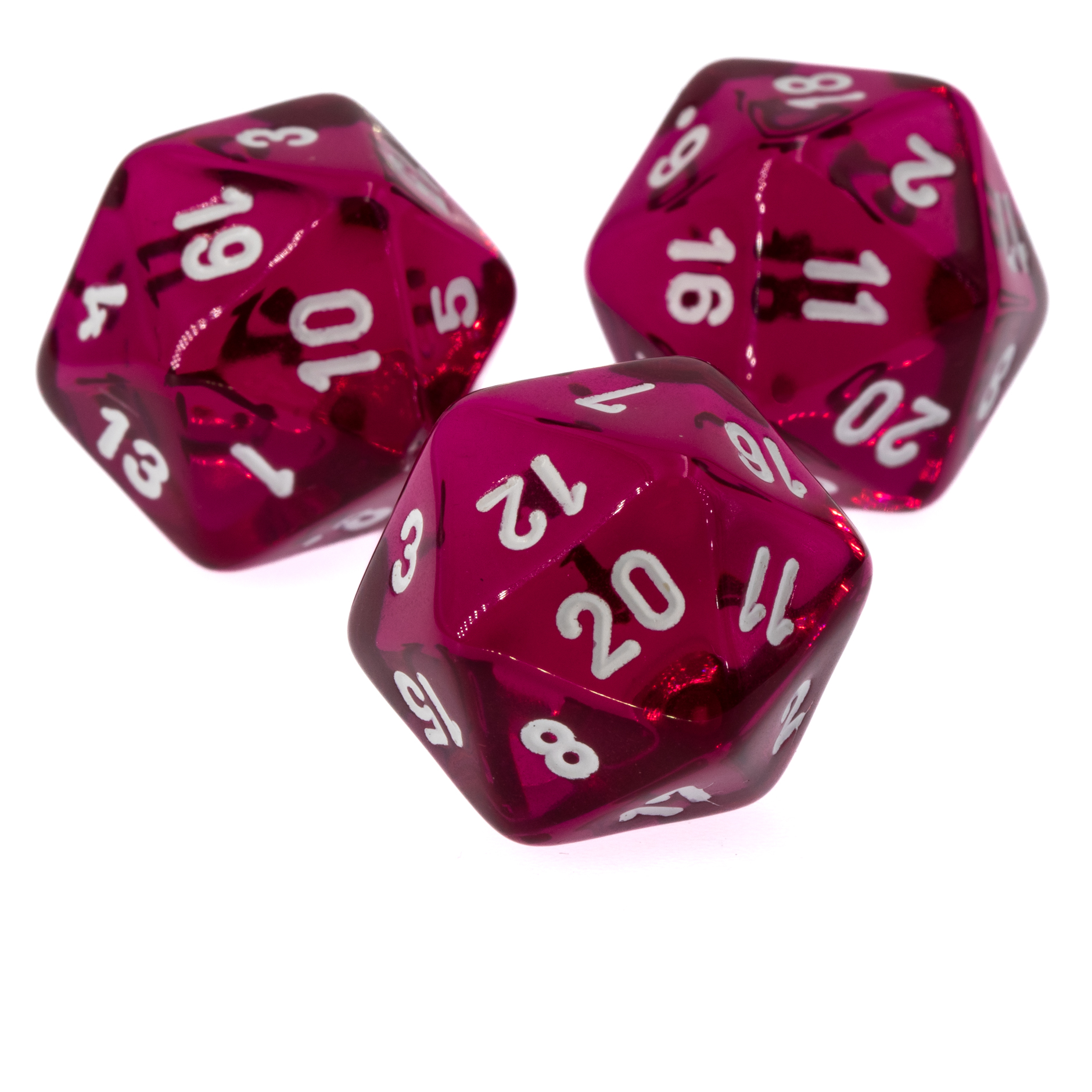 W20 Würfel in himmber sorbet / Weiß Transparent