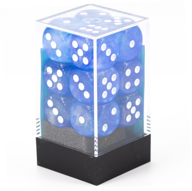 Borealis Himmelblau / Weiß 16mm W6 Würfel Set (12 Würfel)