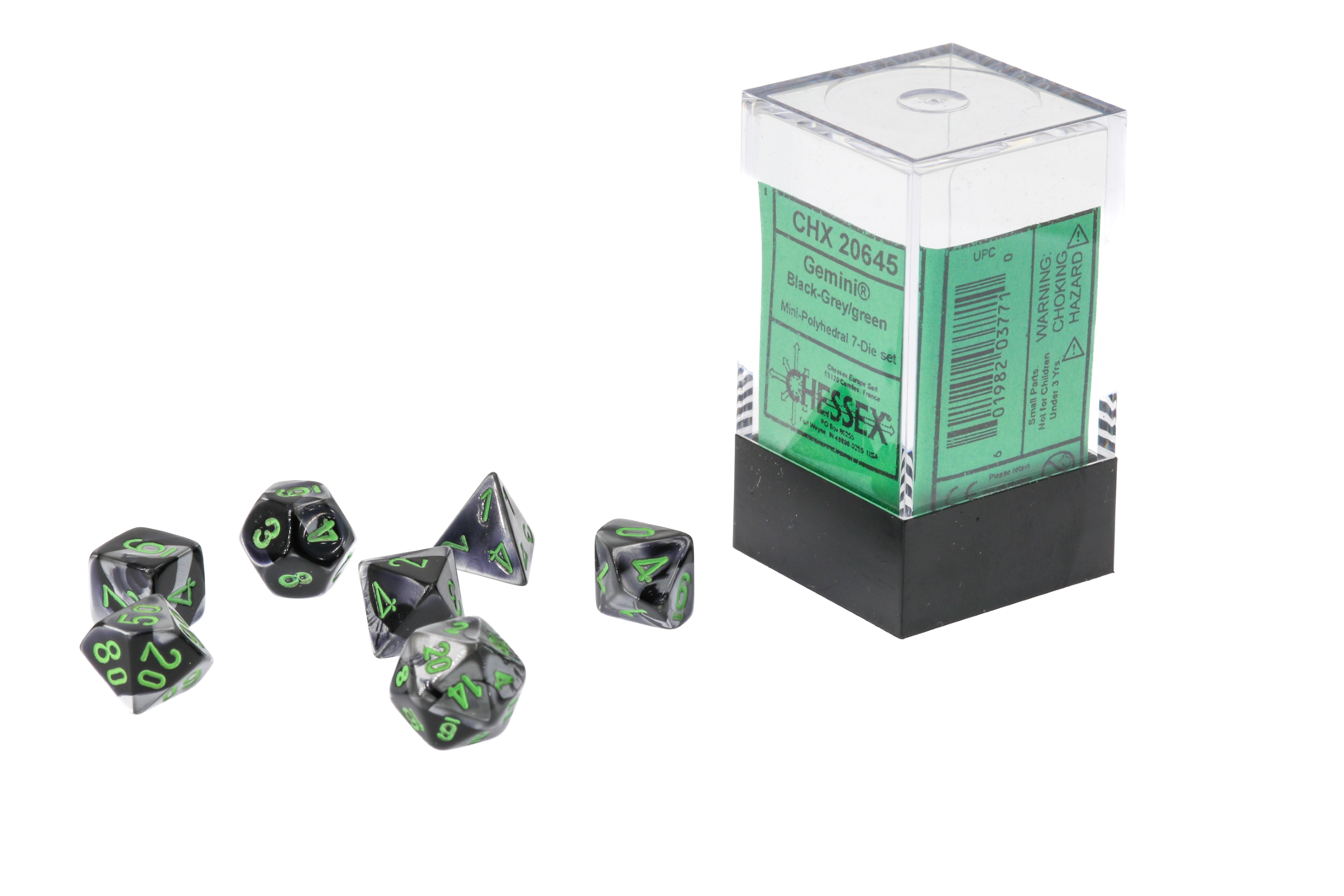 Mini-hedral Gemini® Polyhedral Schwarz-Grau / grün 7-Würfel Set