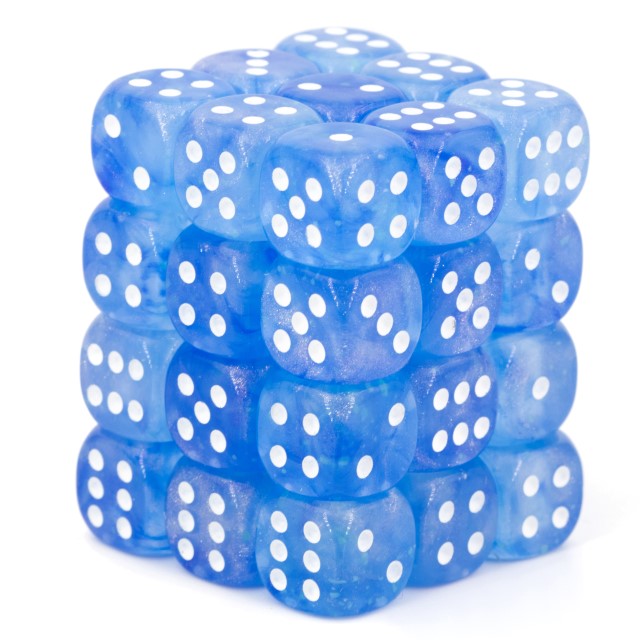 Borealis Himmelblau / Weiß 12mm W6 Würfel Set (36 Würfel)