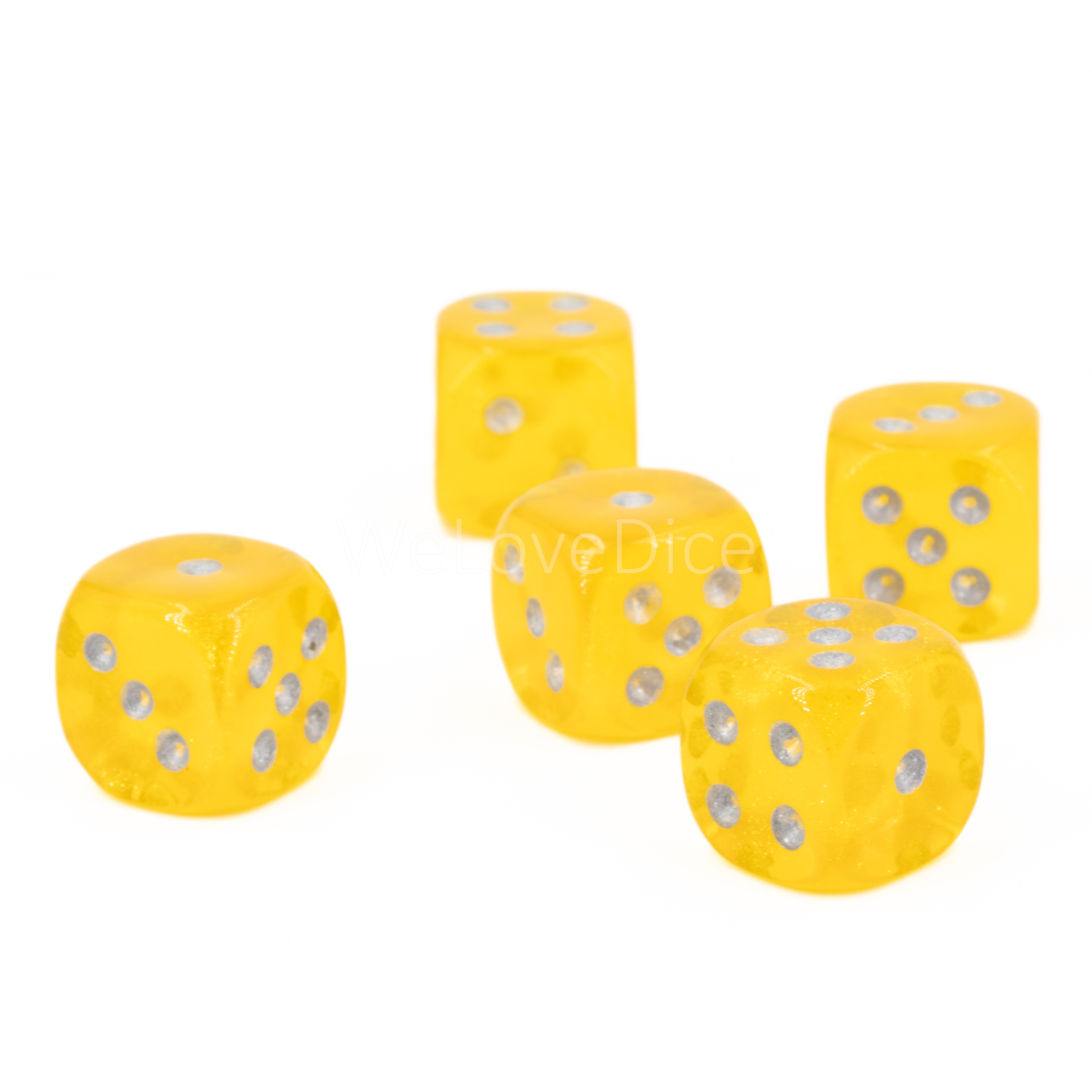 12mm Würfel in glitzer gelb / silber Transparent