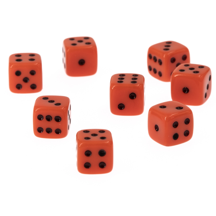 7mm Würfel in orange / schwarz Satt