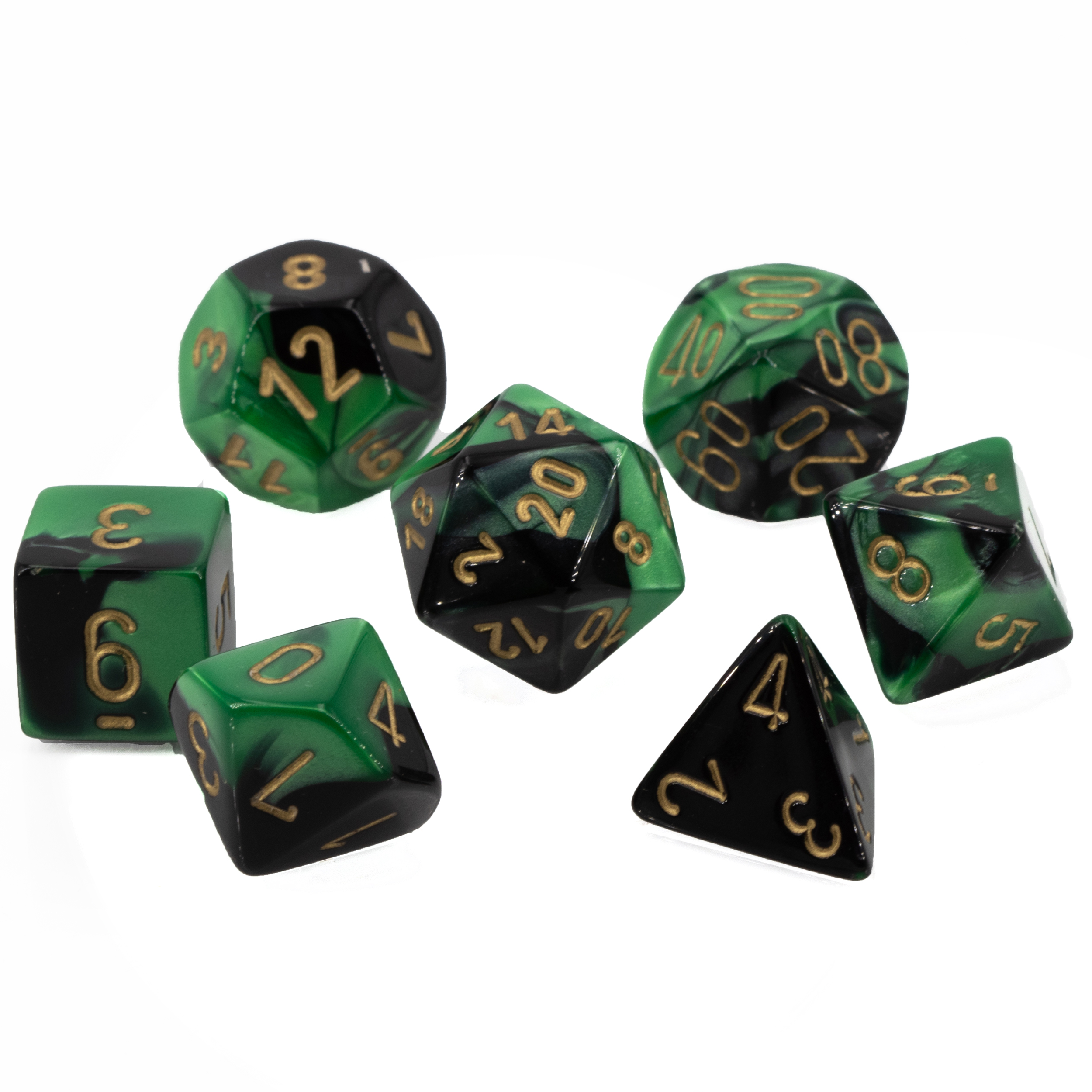 Gemini® Polyhedral Schwarz-Grün / gold 7-Würfel Set