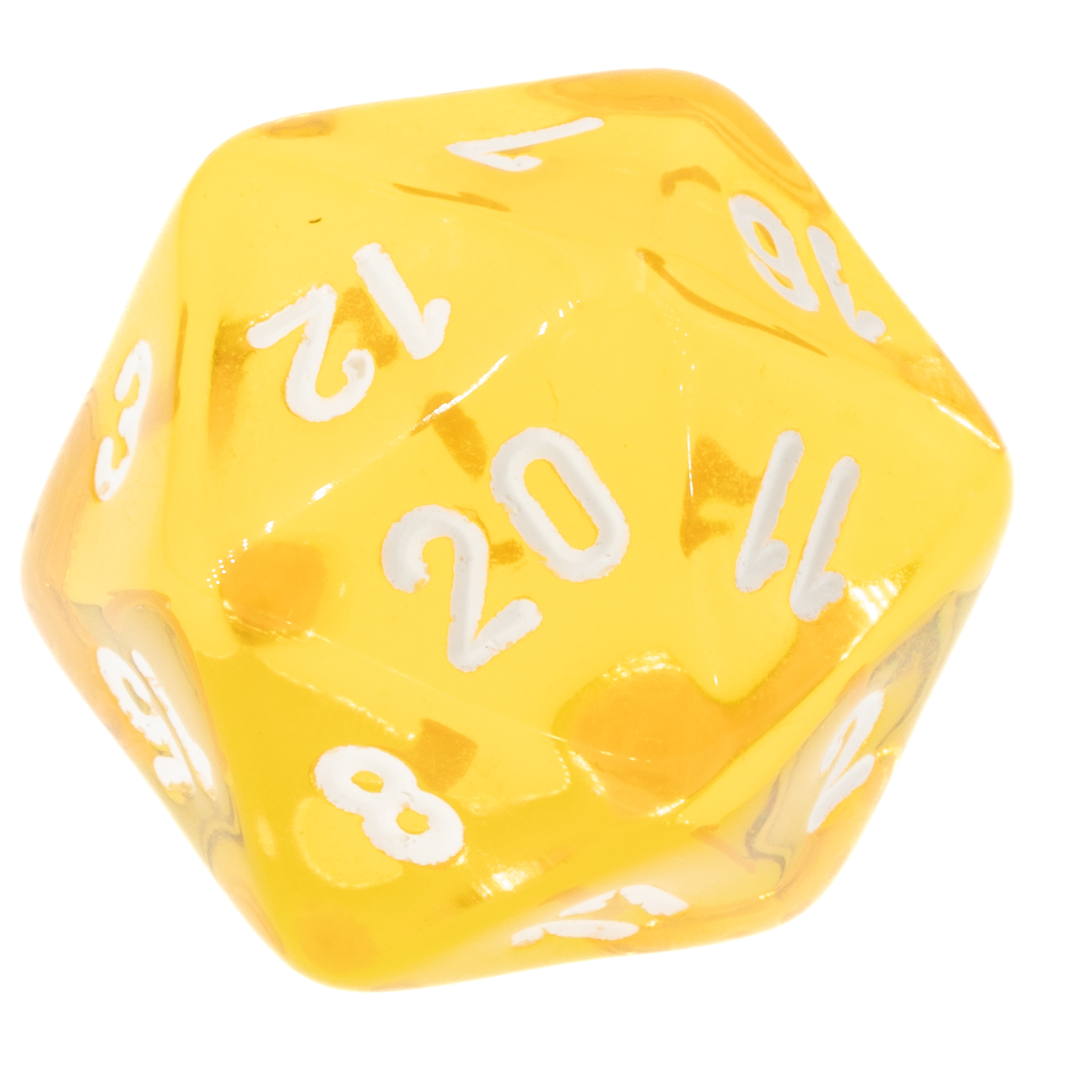 W20 Würfel in gelb transparent / weiß Transparent