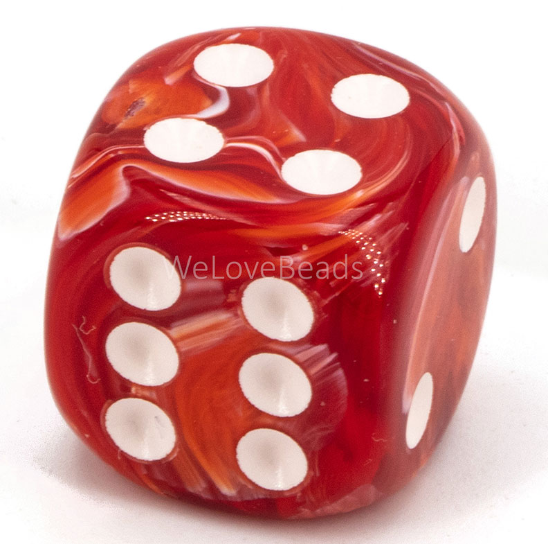 50mm Würfel in rot / weiß Marmor