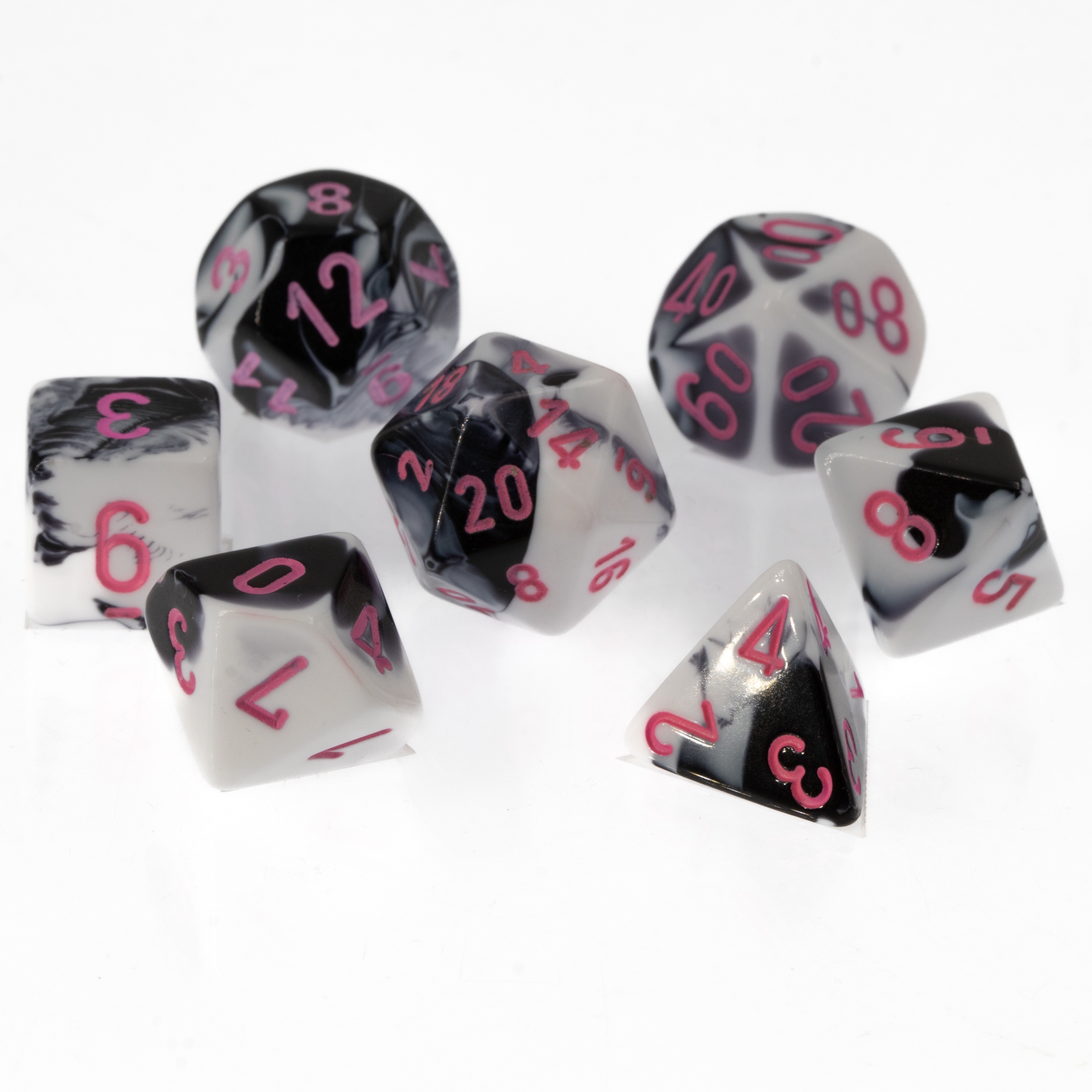 Gemini® Polyhedral Schwarz-Weiß / Rosa 7-Würfel Set
