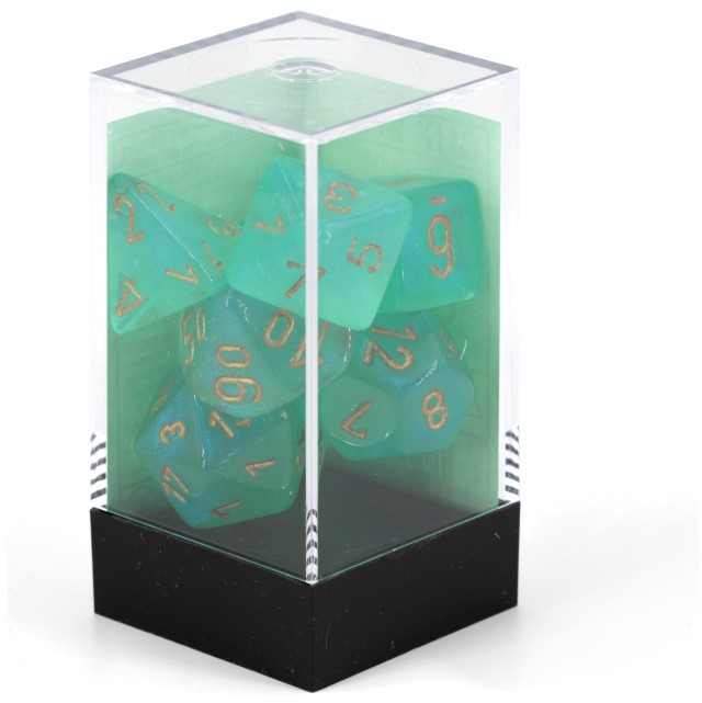 Borealis® Polyhedral hellgrün / gold 7-Würfel Set
