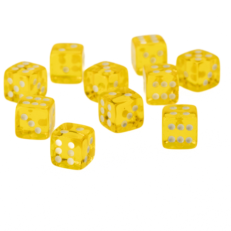 7mm Würfel in gelb transparent / weiß Transparent