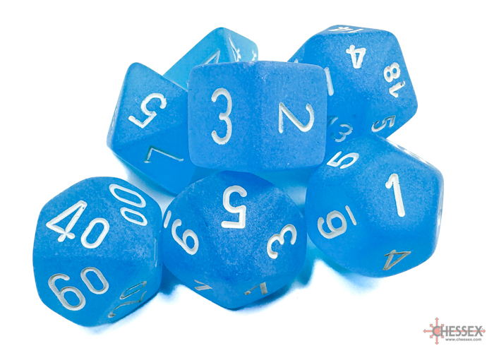 Frosted Polyhedral Karibikblau / Weiß 7-Würfel Set