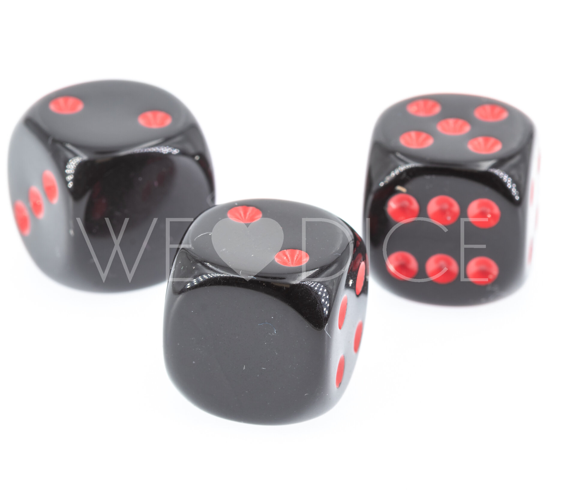 16mm Würfel in schwarz / rot Satt ohne "1"