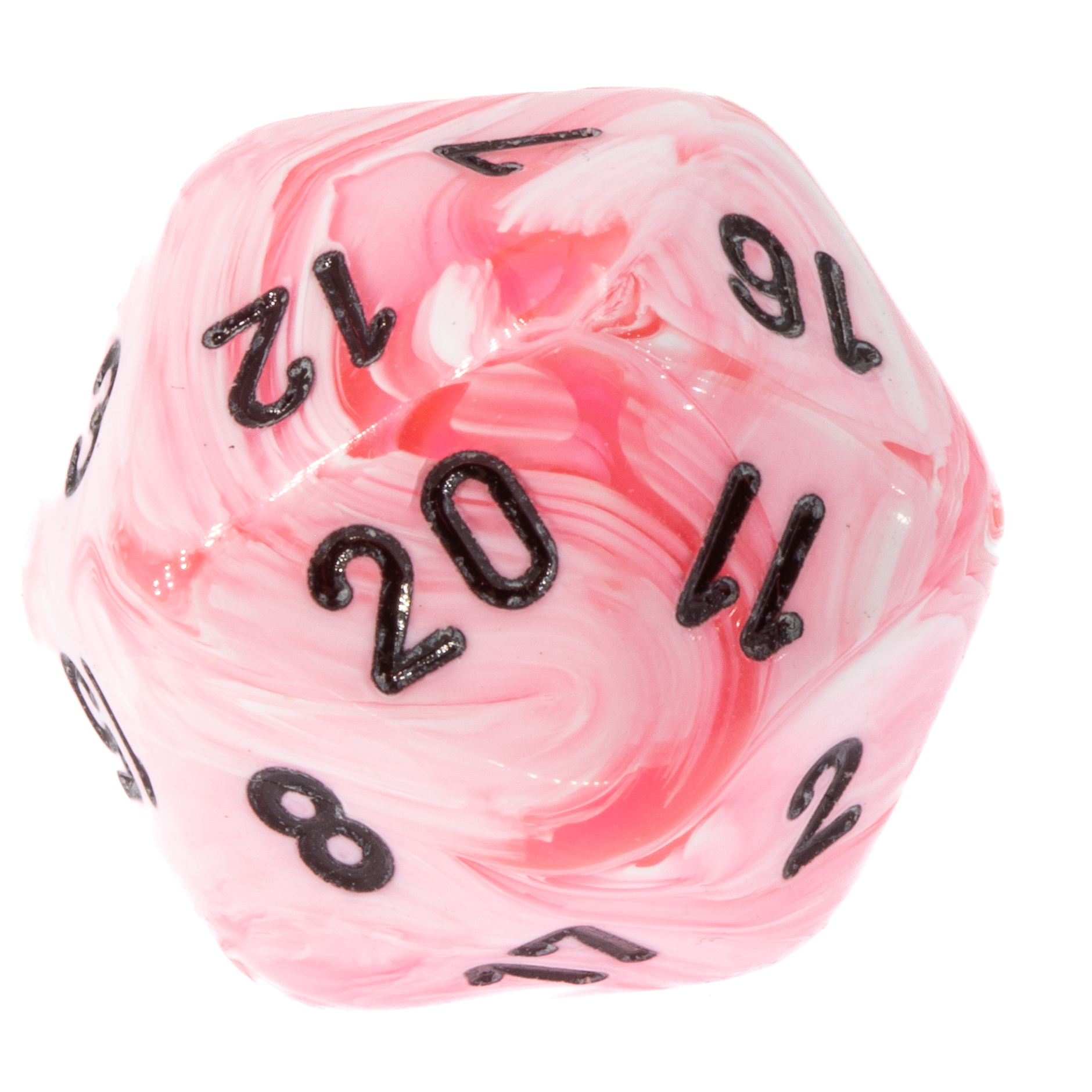 W20 Würfel in ice cream pink / schwarz Marmor