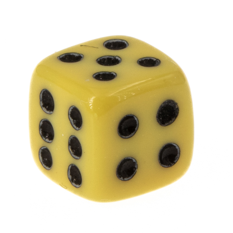 7mm Würfel in gelb / schwarz Satt