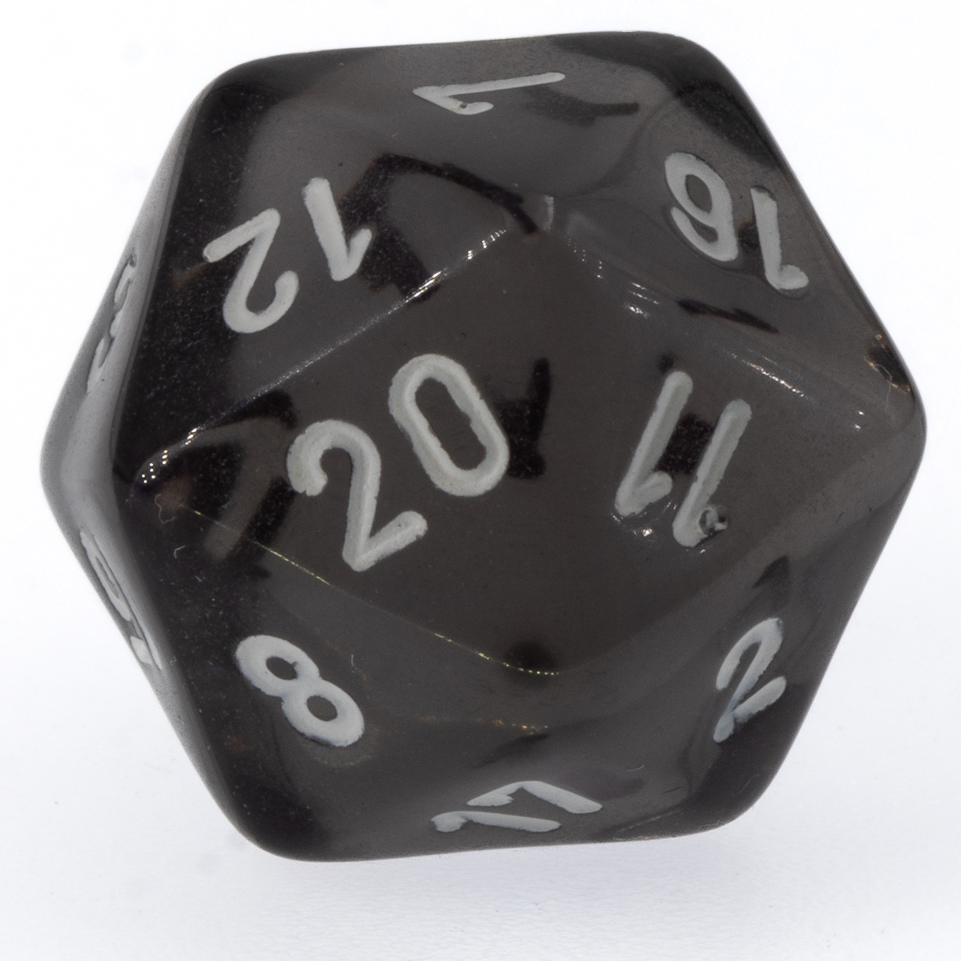 W20 Würfel in grau / weiß Transparent