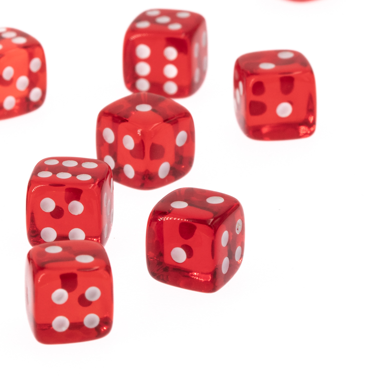 8mm Würfel in rot transparent / weiß Transparent