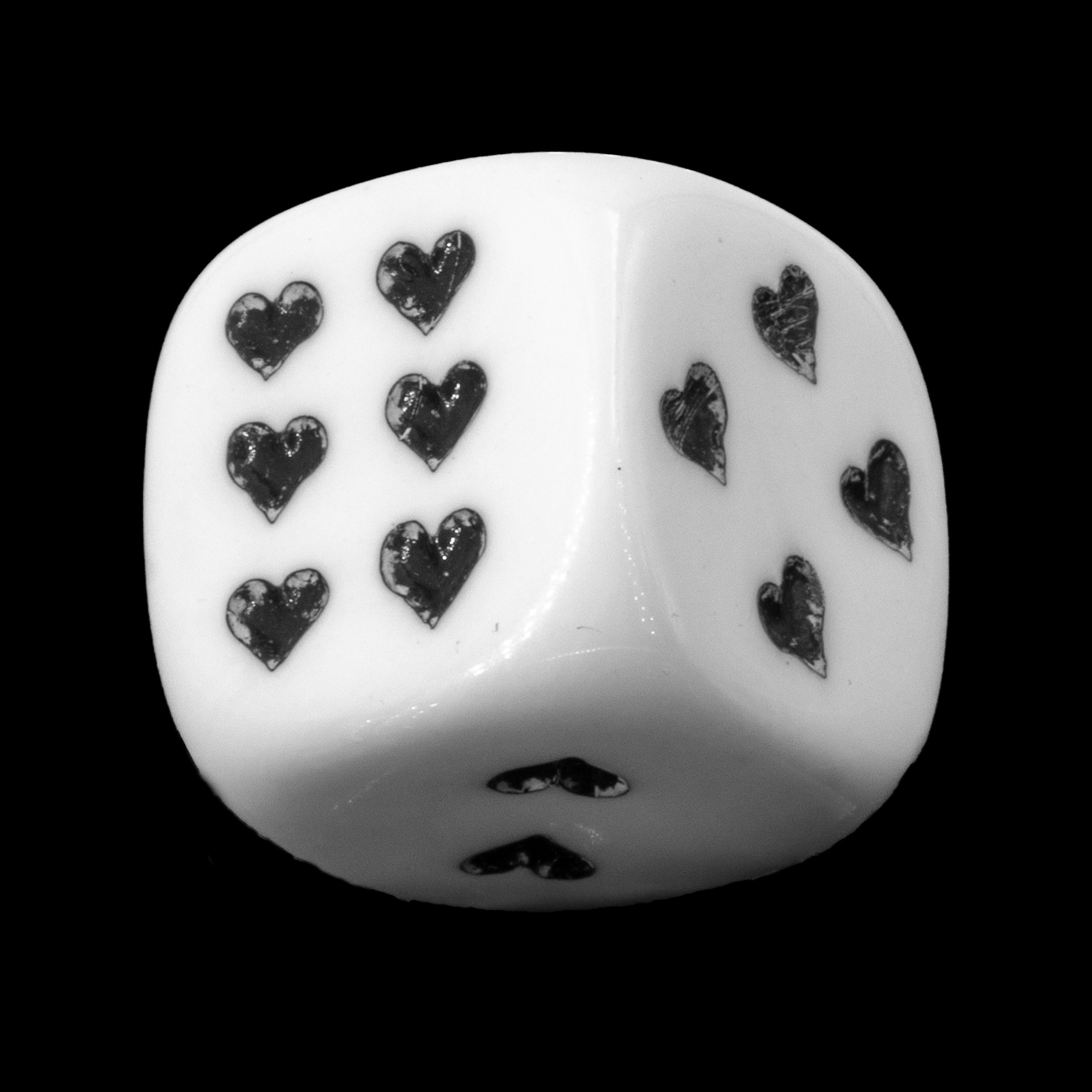 Herz Würfel in weiss / schwarz Satt