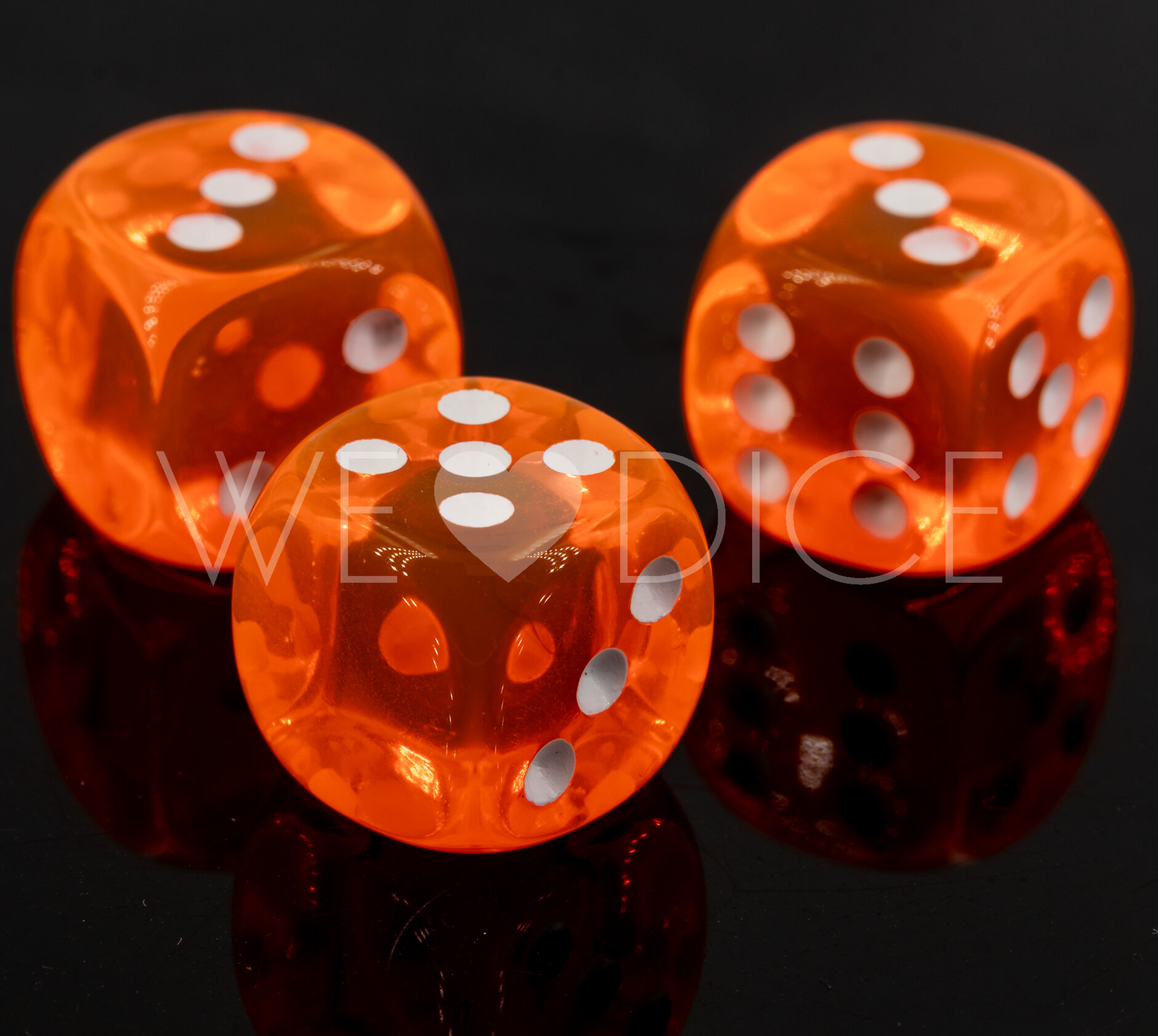 16mm Würfel in neon orange / weiß Transparent ohne "1"