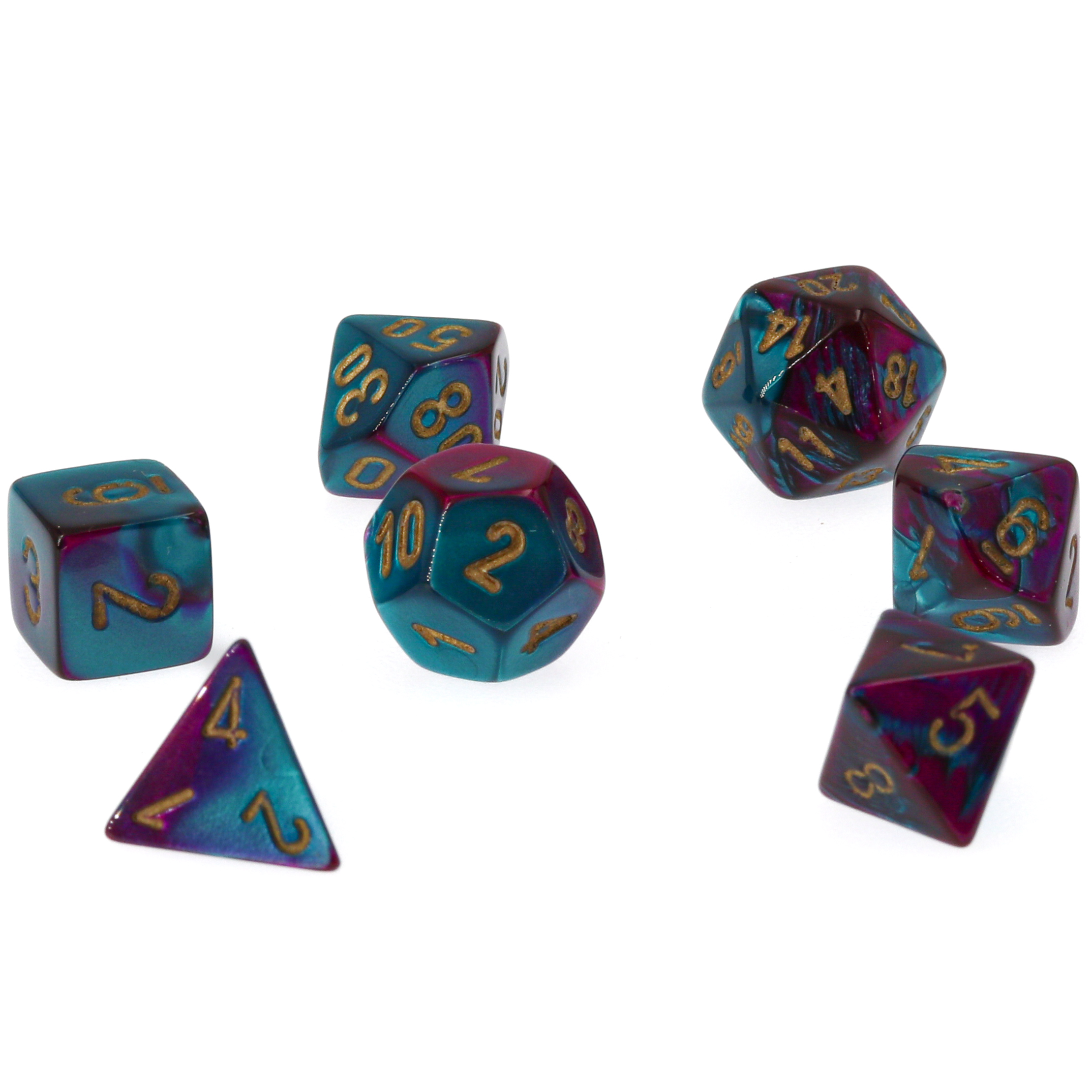 Mini-hedral Gemini® Polyhedral Lila-Blaugrün / gold 7-Würfel Set