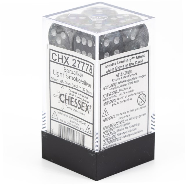 Borealis Light smoke / silber 16mm W6 Würfel Set (12 Würfel)