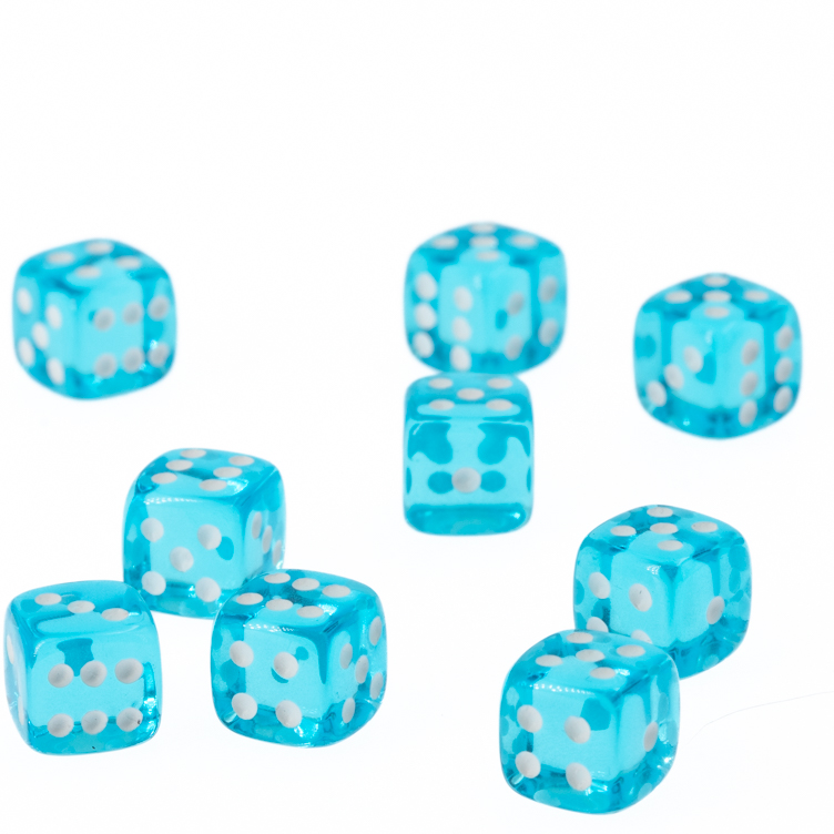 8mm Würfel in türkisblau / weiß Transparent