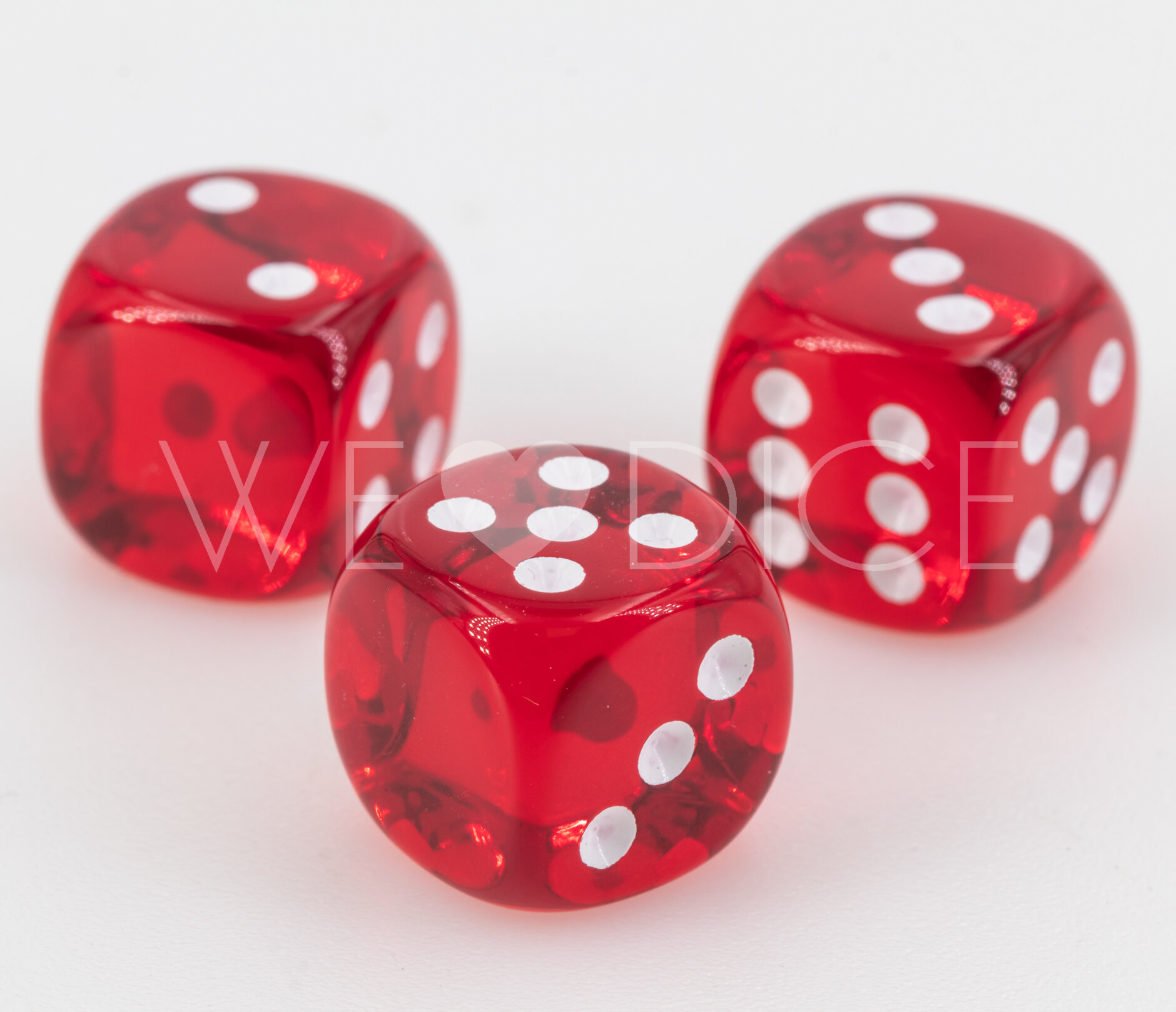 16mm Würfel in rot transparent / weiß Transparent ohne "1"