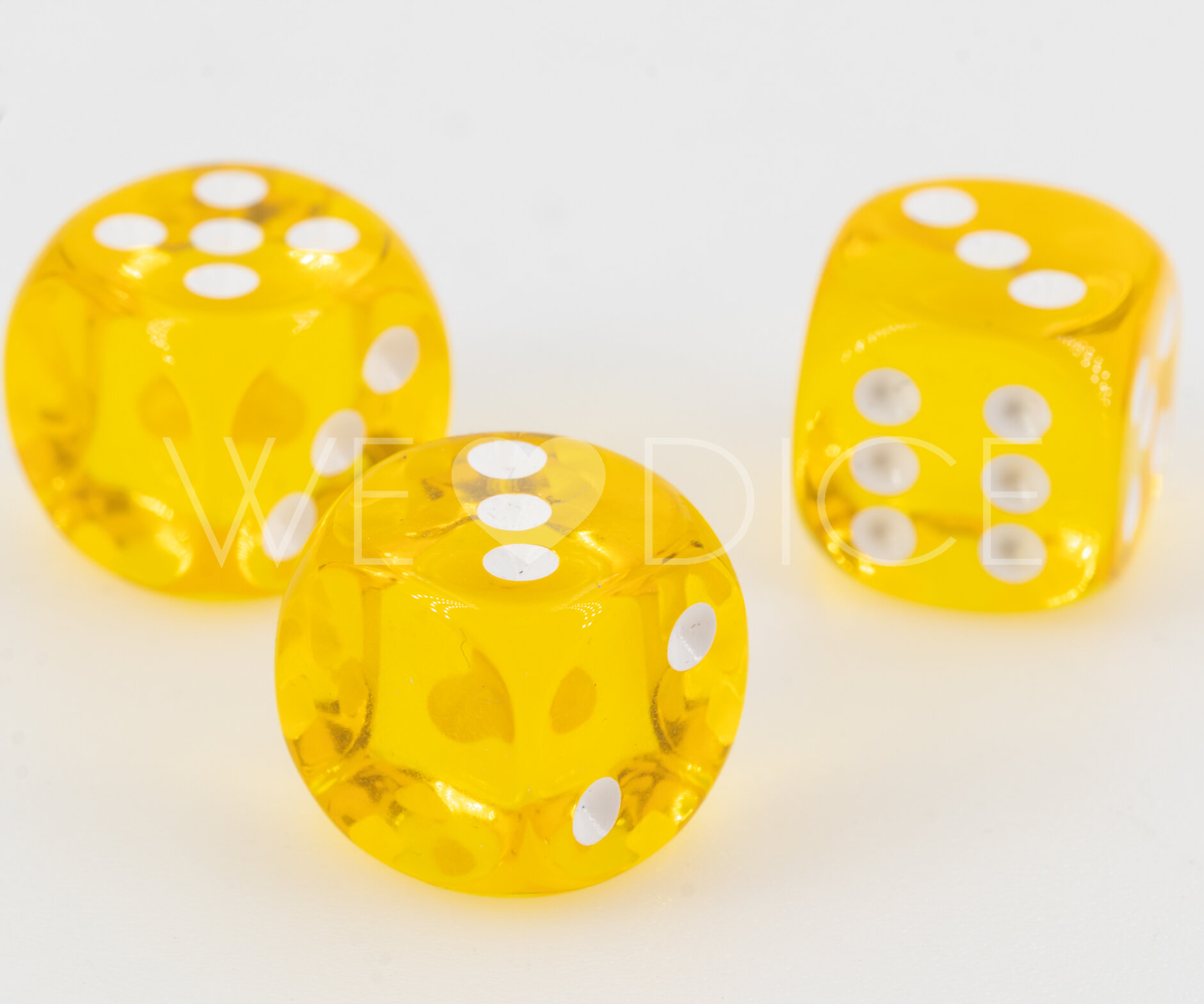 16mm Würfel in gelb transparent / weiß Transparent ohne "1"