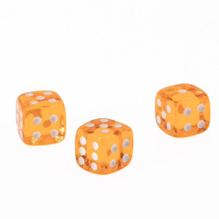 8mm Würfel in orange / weiß Transparent