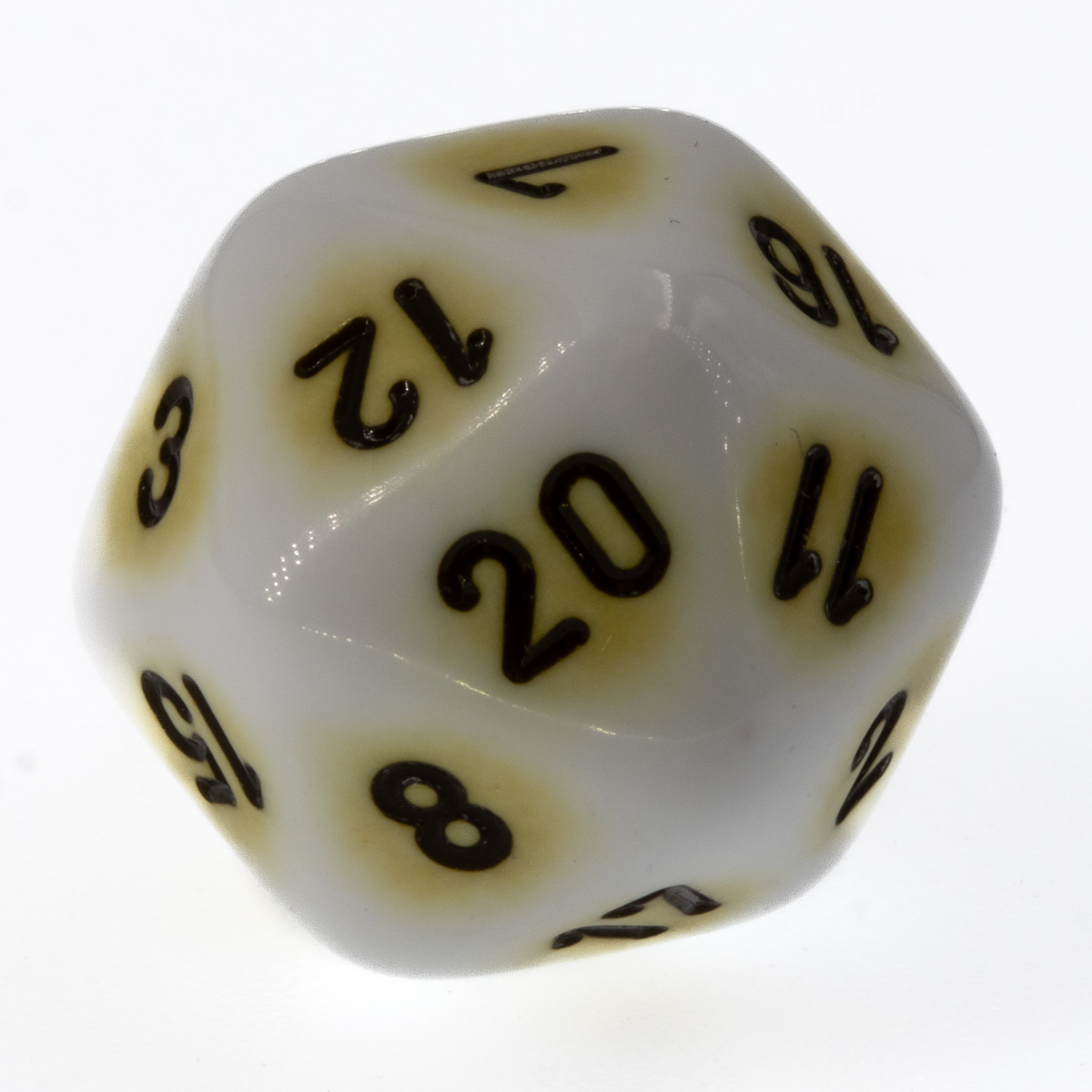 W20 Würfel in gelb / schwarz Porzellan 