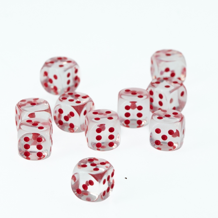 12mm Würfel in glasklar transparent / rot Transparent