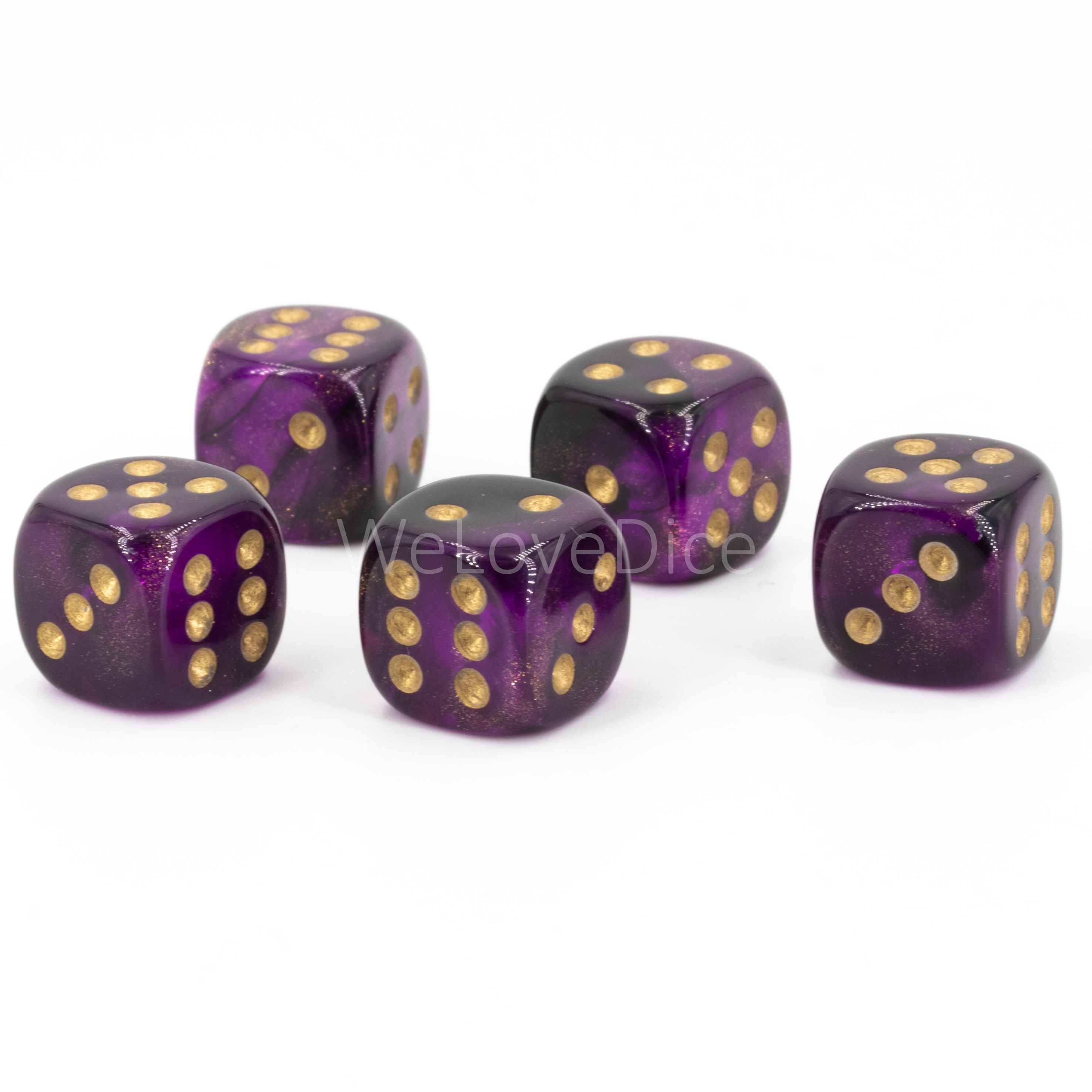 12mm Würfel in glitzer lila schwarz / gold 2-Ton