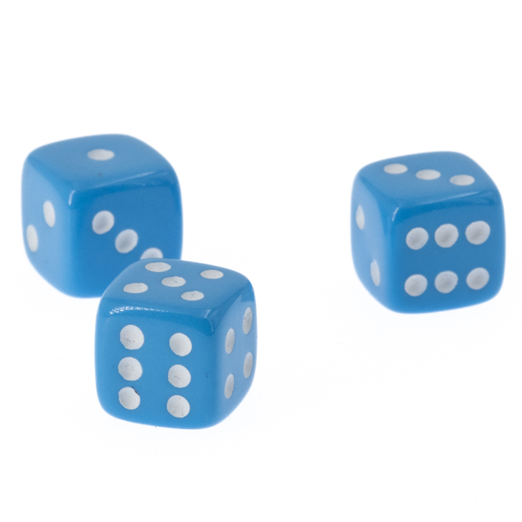 5mm Würfel in hellblau / weiß Satt