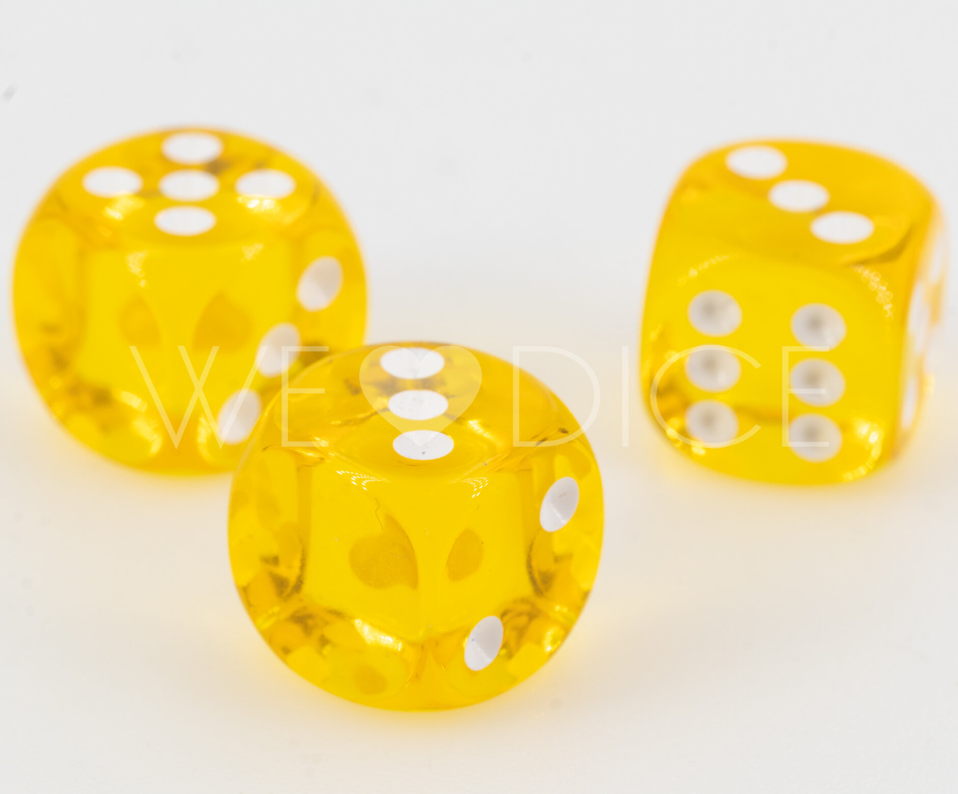 16mm Würfel in gelb transparent / weiß Transparent ohne "1"