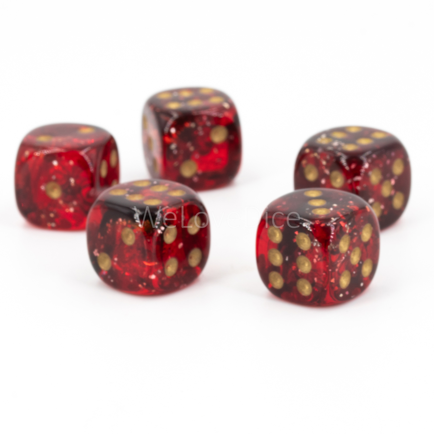 12mm Würfel in glitter blutrot / gold Marmor