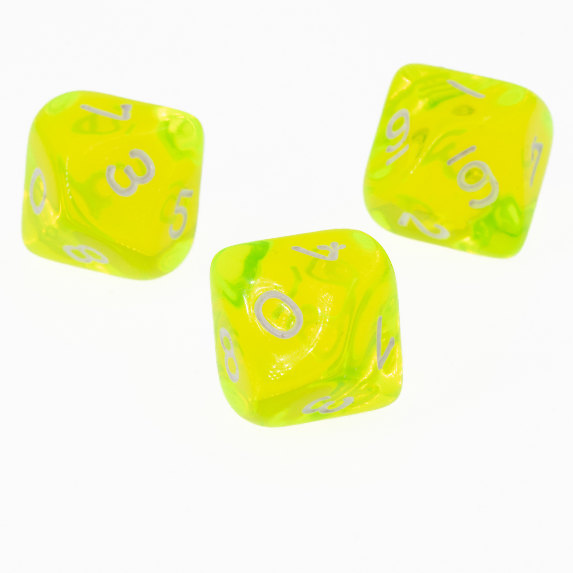 W10 Würfel in neon gelb / weiß Transparent