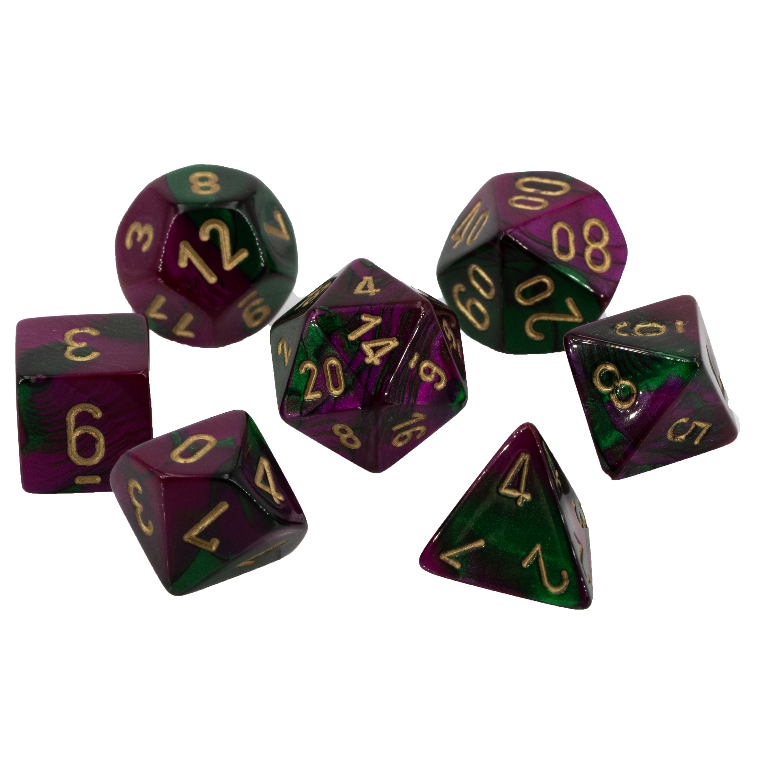 Gemini® Polyhedral Grün-Gelb / silber 7-Würfel Set