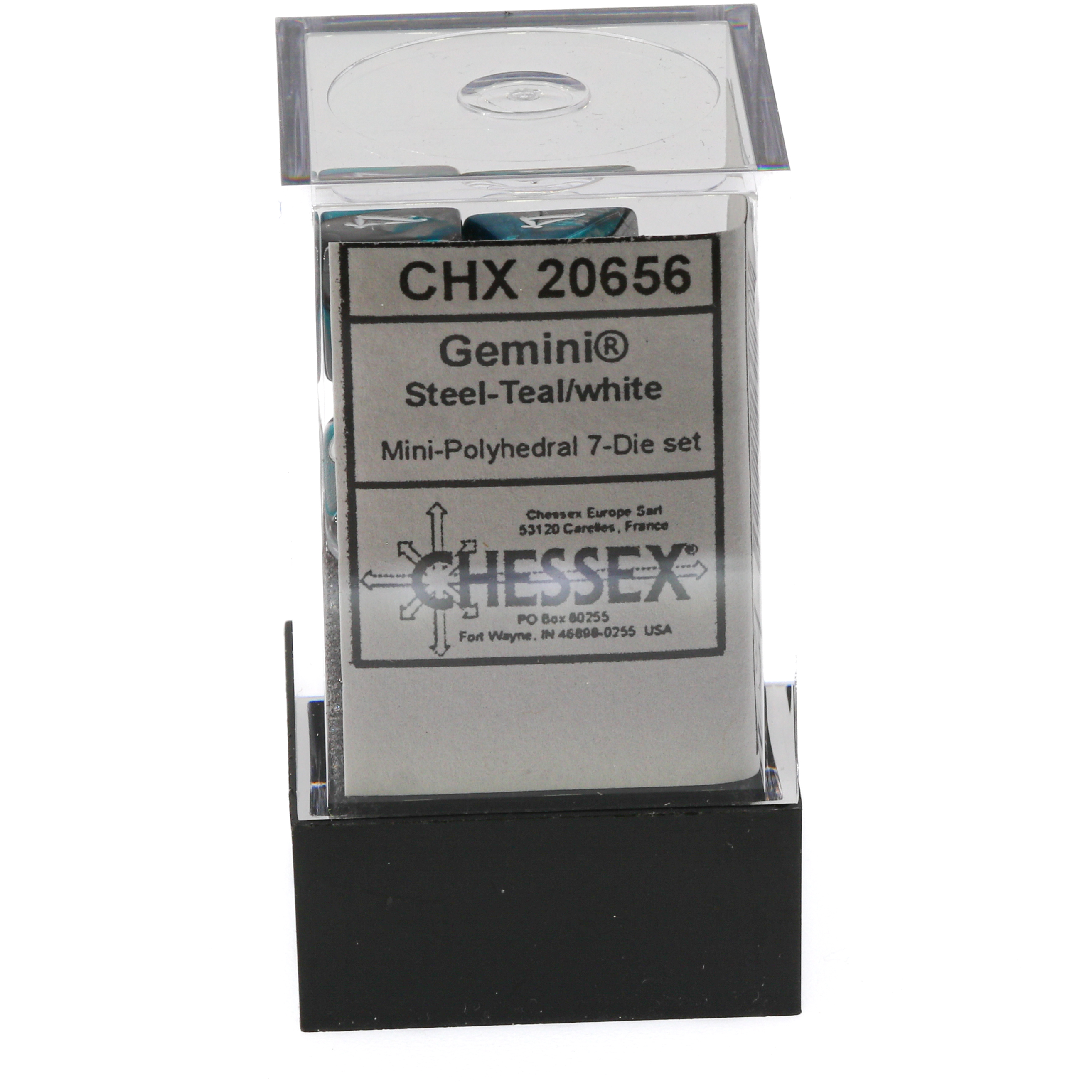 Mini-hedral Gemini® Polyhedral Stah-Türkis / weiß 7-Würfel Set