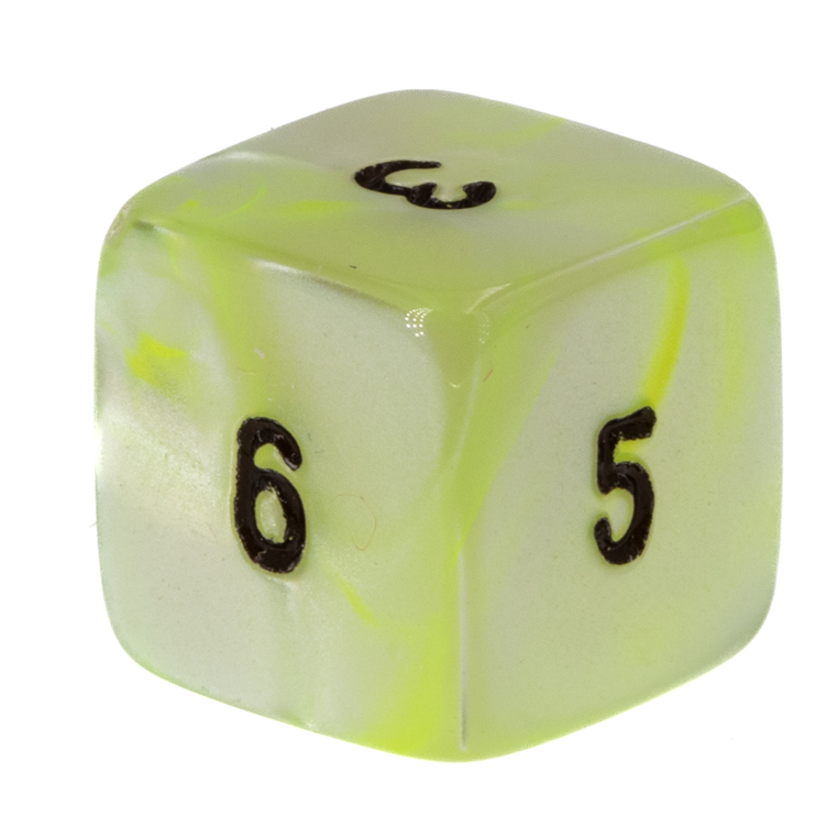 W6 Würfel in neon gelbgrün / schwarz Seide