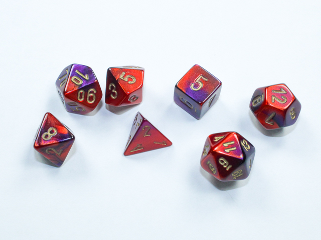 Mini-hedral Gemini® Polyhedral Lila-Rot / gold 7-Würfel Set