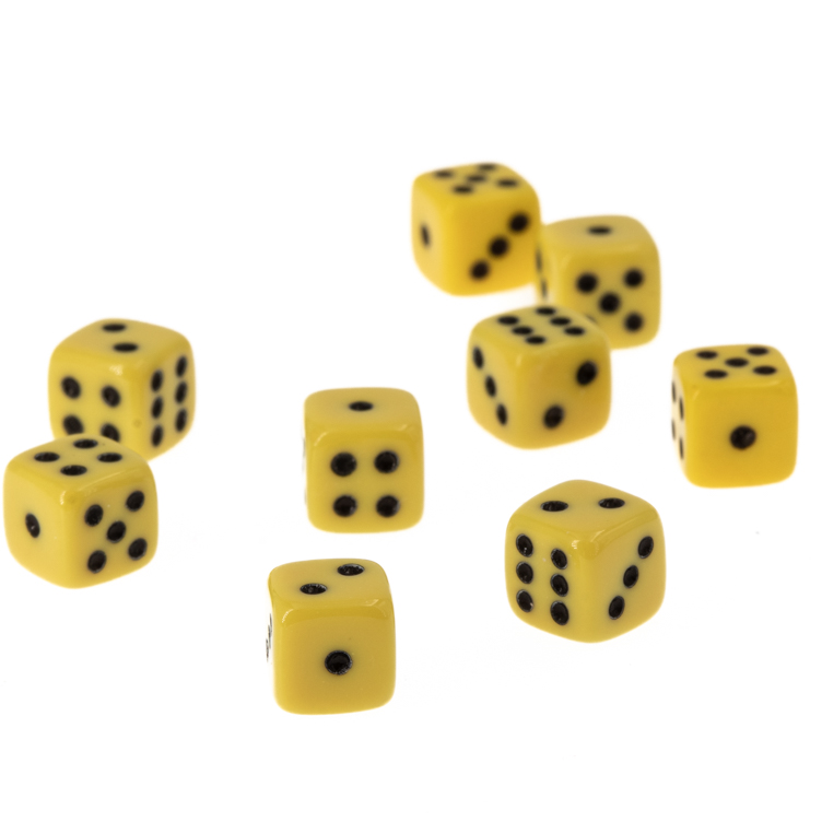 7mm Würfel in gelb / schwarz Satt