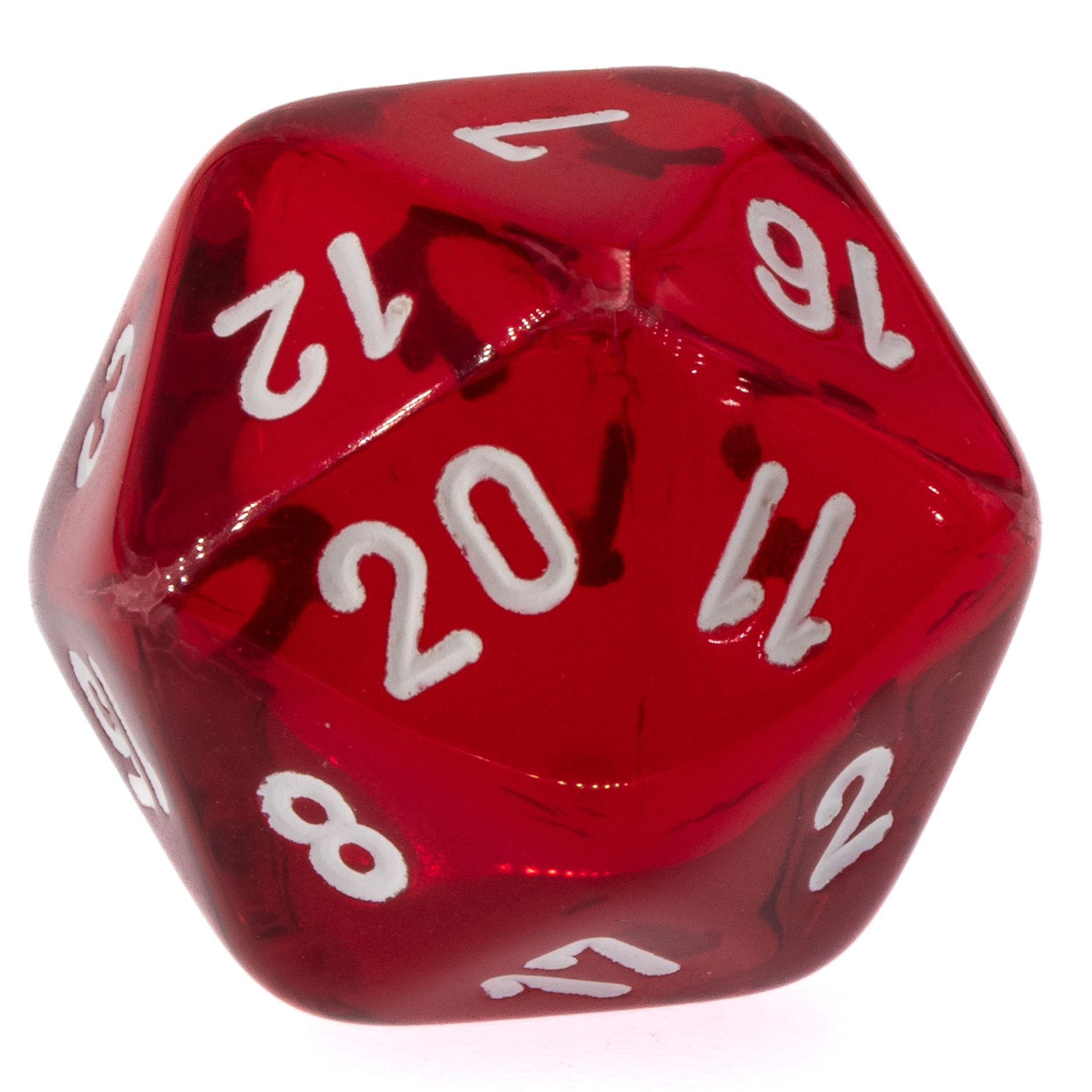 W20 Würfel in rot transparent / weiß Transparent
